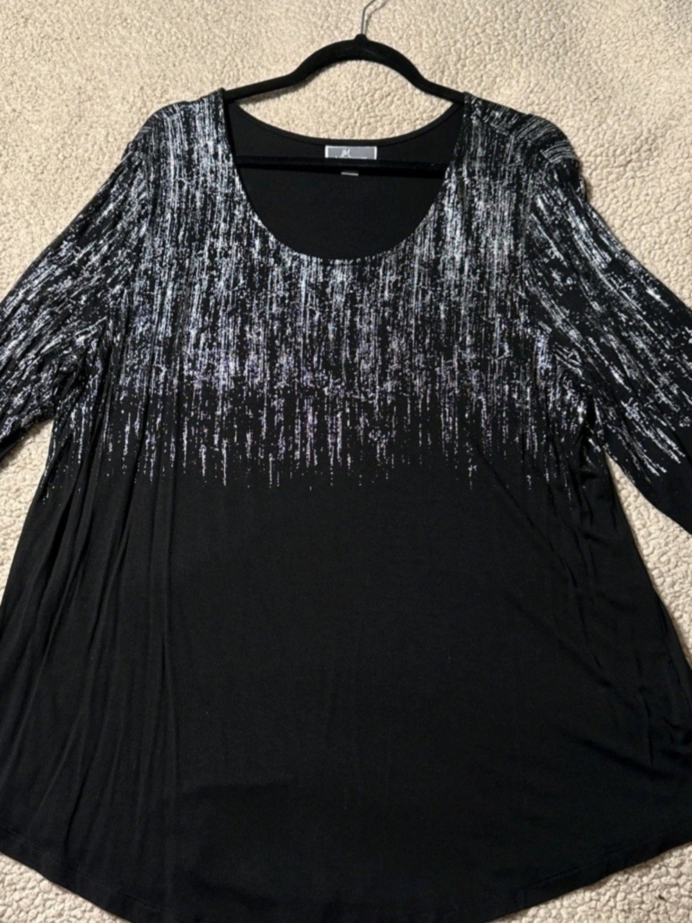 JM Collection Black Metallic Accent Scoop Neck Women's Top XL